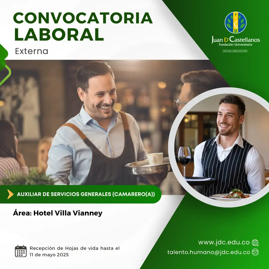 Auxiliar de servicios generales – Camarero(a) tiempo completo Hotel Villa Vianney