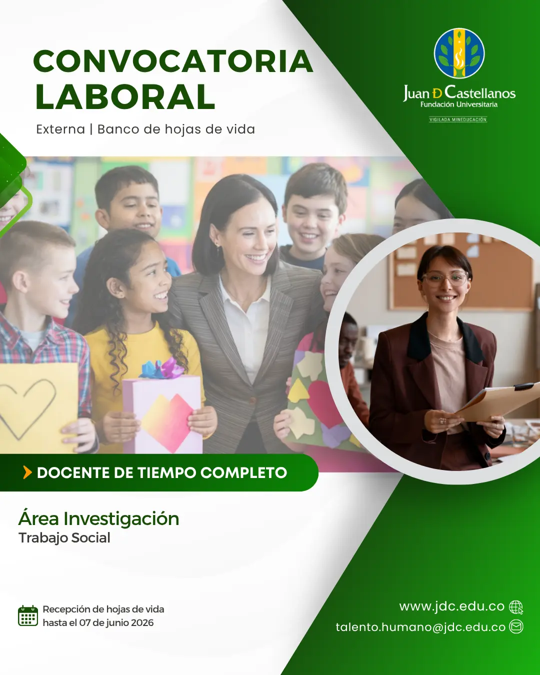 Docente (Tiempo completo) – Trabajo Social área de investigación (Convocatoria externa - Banco de hojas de vida)