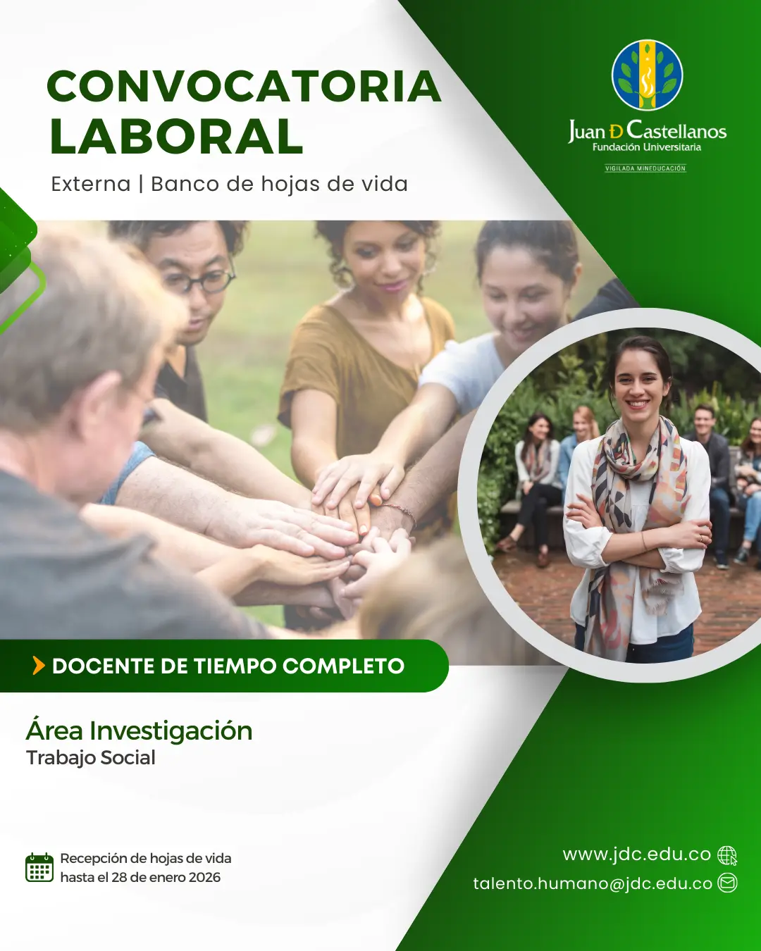 Docente (Tiempo completo) – Trabajo Social área de investigación (Convocatoria externa - Banco de hojas de vida)