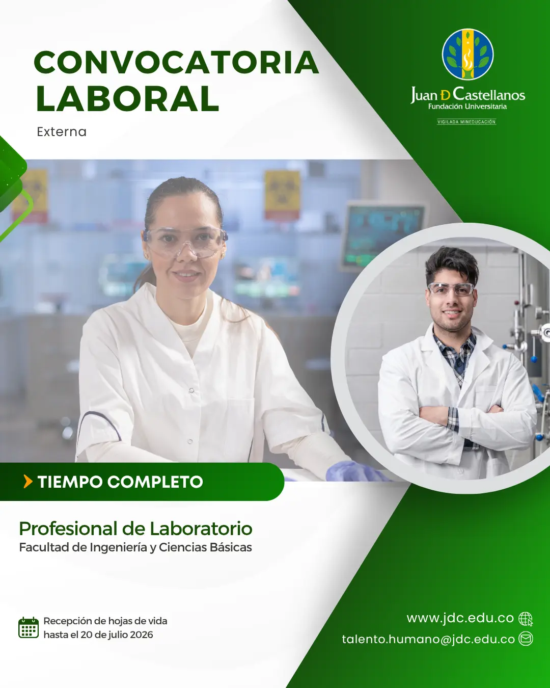 Profesional de Laboratorio (Tiempo completo) – Facultad de Ingeniería y Ciencias Básicas (Convocatoria externa)