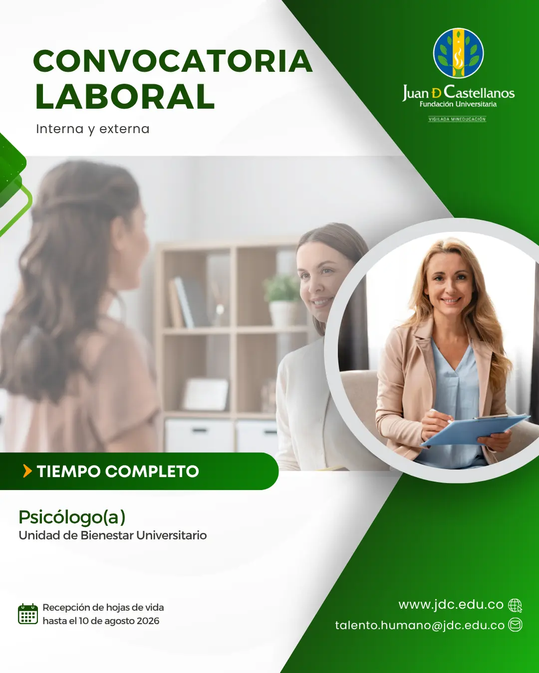 Psicólogo(a) (Tiempo completo) – Unidad de Bienestar Universitario (Convocatoria interna y externa)